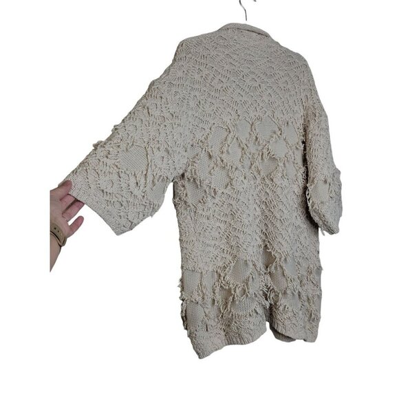 Anthropologie Akemi + Kin Fringe Boho Cardigan Crochet Open Front Cozy Oversized - Picture 8 of 14